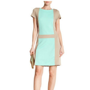 Vertigo Colorblock Ponte Boatneck Dress Sand/Mint